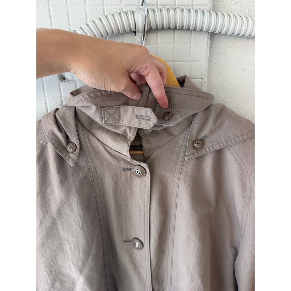 London Fog Womens 12 Reg Taupe Trench Coat Belted Detachable Hood Vintage - Picture 4 of 13